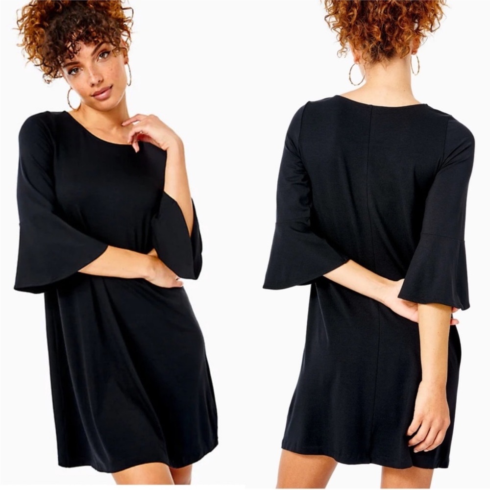 Lilly Pulitzer Black Ophelia Swing Dress Bell Sleeves Size Medium